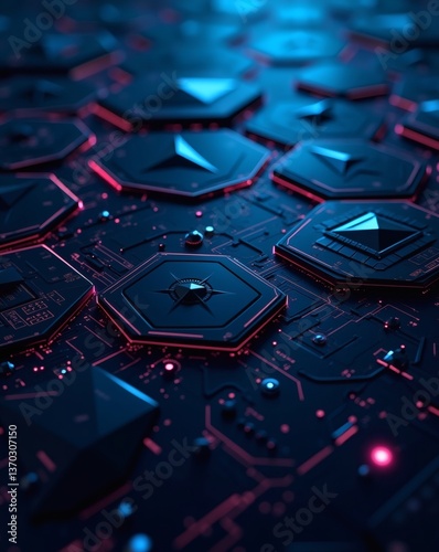 futuristic tech-inspired background with hexagon shapes and circuit board details, perfect for digital art or technology enthusiasts