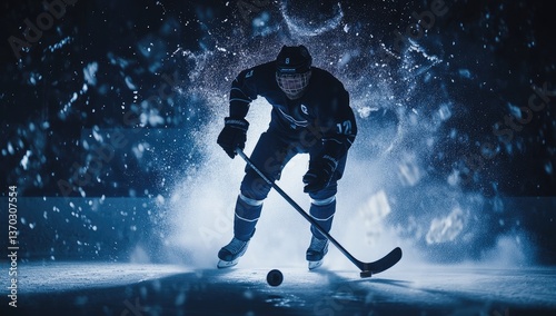 Wallpaper Mural Ice Hockey Player in Dynamic Action at Night Torontodigital.ca