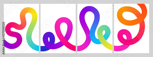 Gradient abstract backgrounds with 3D color lines stylish vector posters and dynamic compositions. Postcards, prints