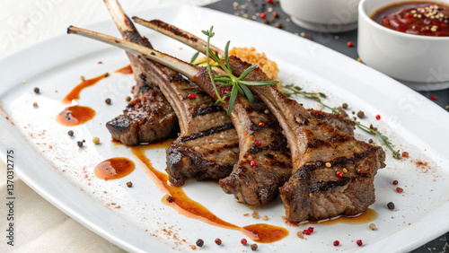 Lamb ribs platter, on a white plate