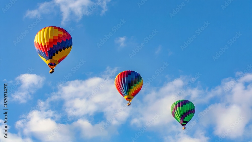 Naklejka premium Colorful hot air balloons flying in blue sky