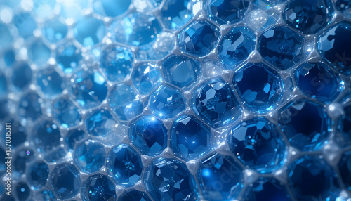 Abstract blue honeycomb pattern background  futuristic material nanotechnology geometric surface texture design element