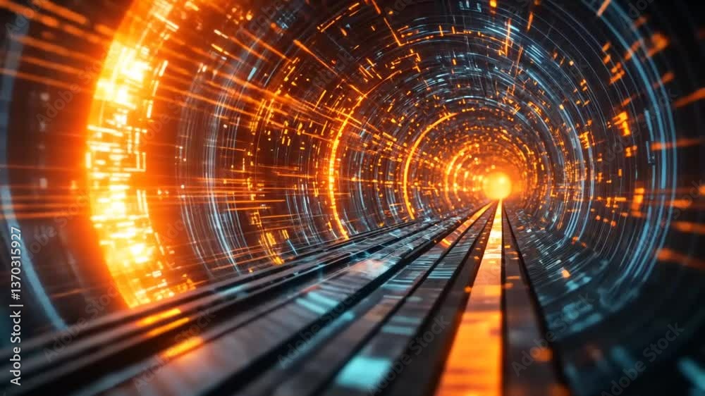 Futuristic tunnel, digital, glowing, abstract, technology, speed, motion, pathway, energy, background
