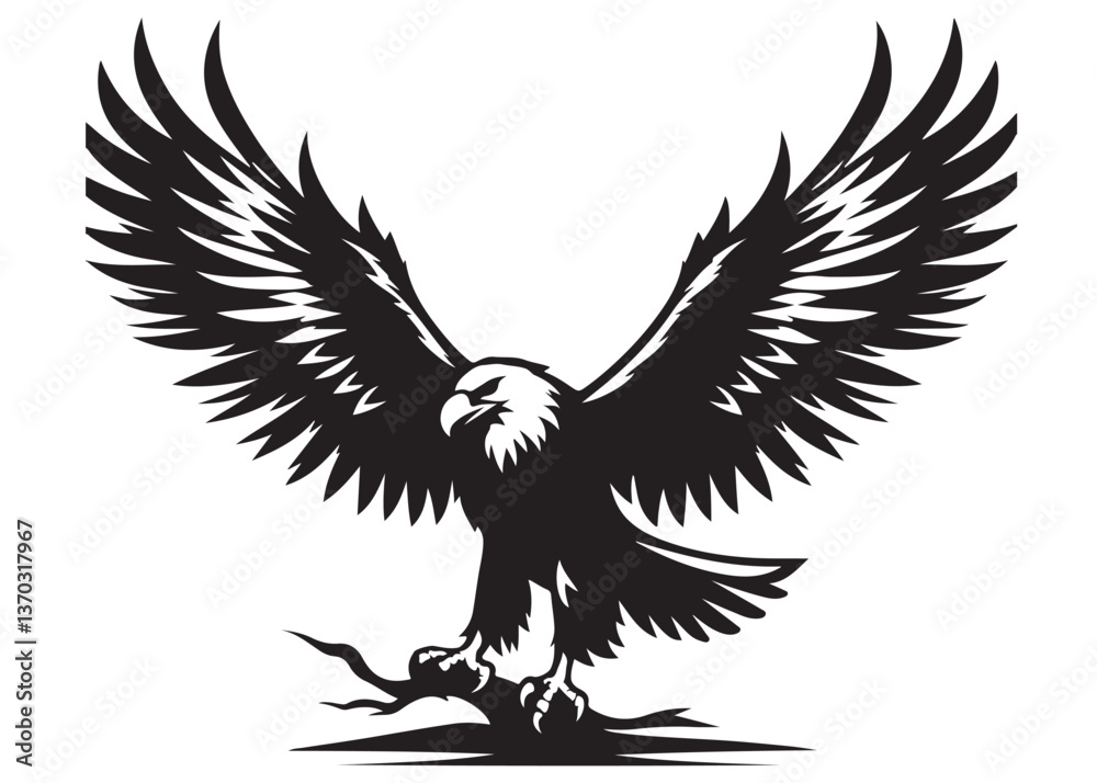 Fototapeta premium eagle flying logo silhouette vector, eagle logo icon silhouette, bald eagle silhouette, black american eagle flying logo silhouette, flying eagle bird silhouette isolated on white background