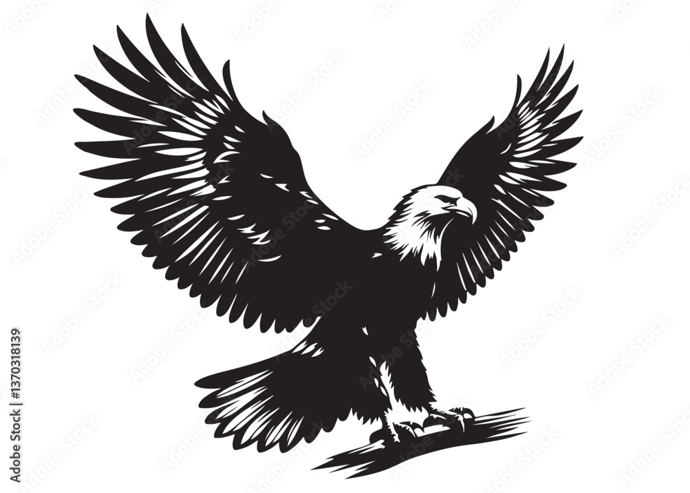 Obraz premium eagle flying logo silhouette vector, eagle logo icon silhouette, bald eagle silhouette, black american eagle flying logo silhouette, flying eagle bird silhouette isolated on white background