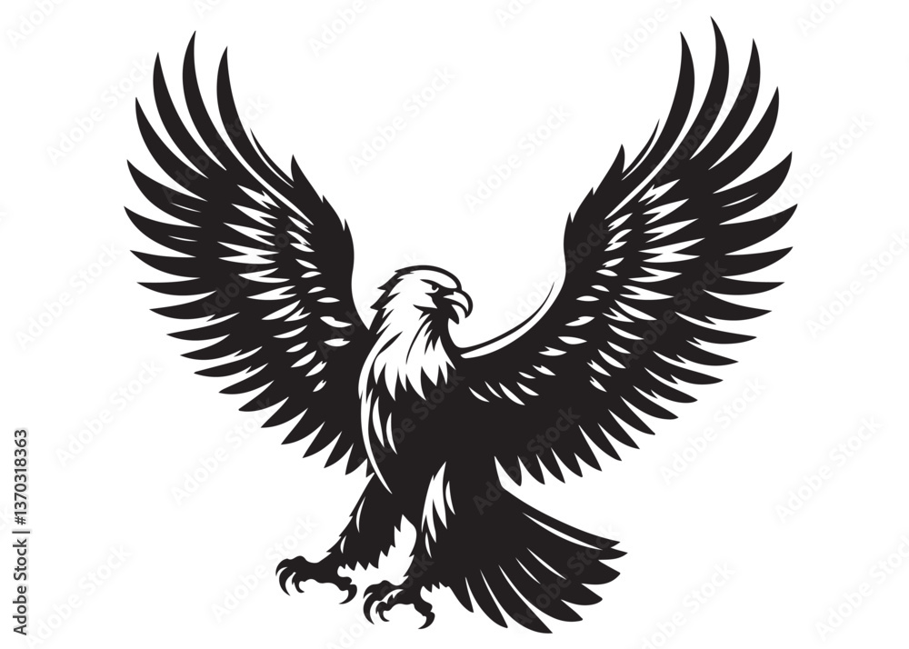 Obraz premium eagle flying logo silhouette vector, eagle logo icon silhouette, bald eagle silhouette, black american eagle flying logo silhouette, flying eagle bird silhouette isolated on white background