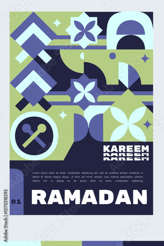 Template Poster geometric Ramadan Kareem Design. Celebrate the Spirit of a Heartfelt 