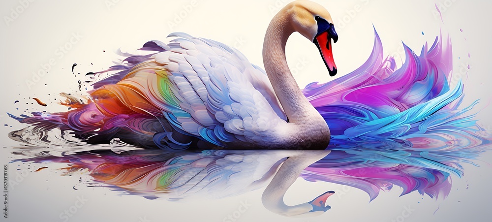 Obraz premium White background with drawings of colorful swan for children, ai generative