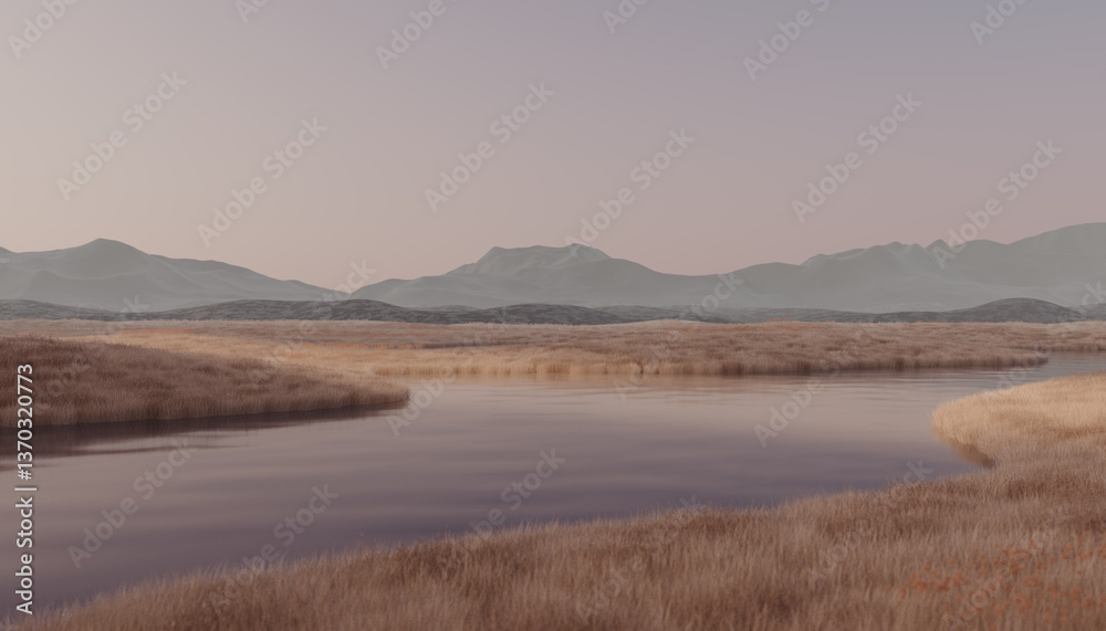 3D Surreal Landscape at sunset 3D Surreal Landscape at sunset
