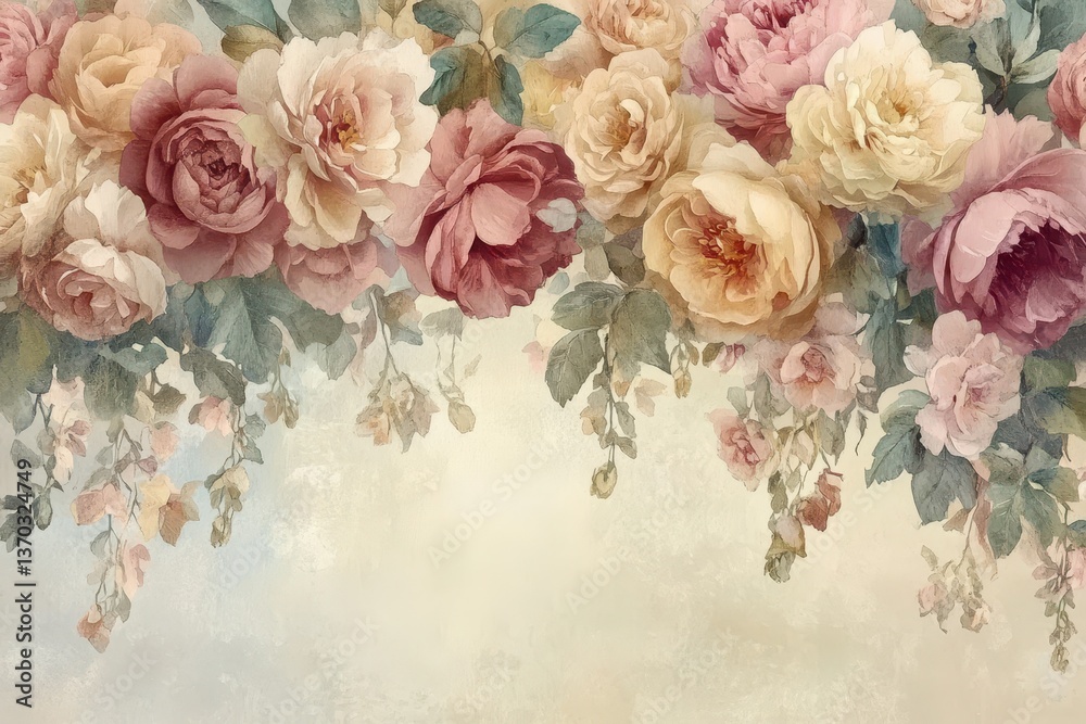 Romantic Pastel Roses Floral Wallpaper Design. Romantic Pastel Roses Floral Wallpaper Design.