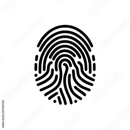 Monochrome fingerprint icon with intricate line design  