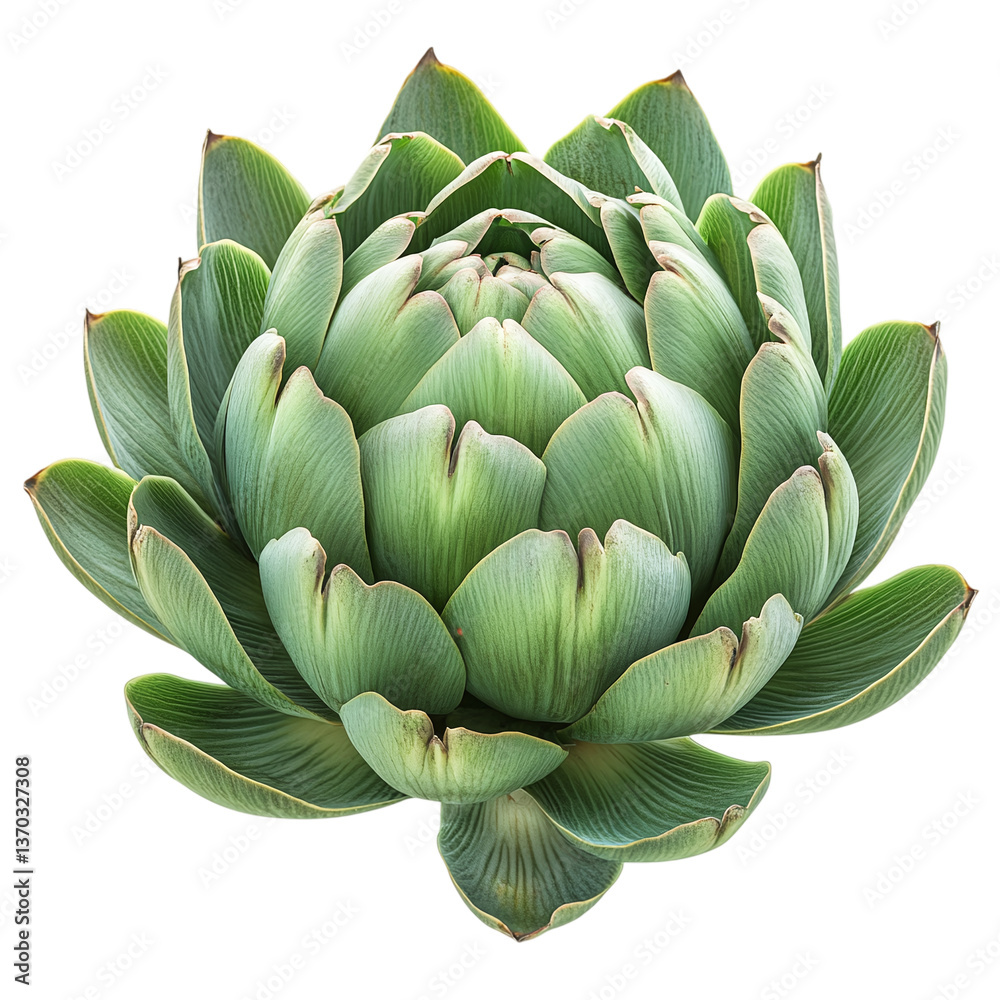 Whole artichoke with layered leaves isolated on a transparent background Whole artichoke with layered leaves isolated on a transparent background