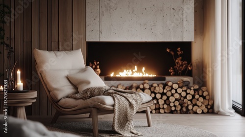 Cozy fireplace nook with wooden accents