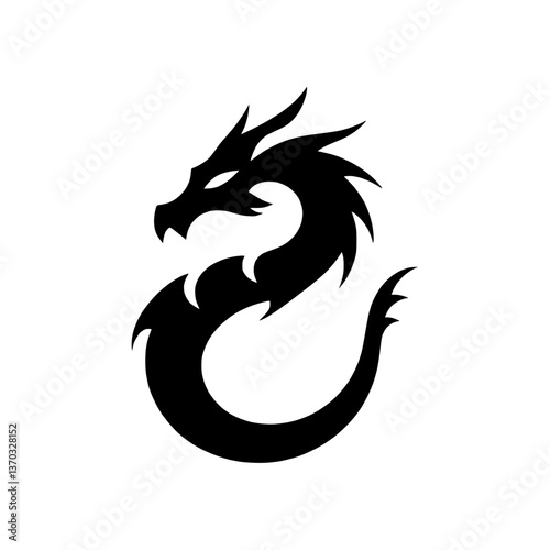 Dragon silhouette, mythical icon, black design, fantasy representation  