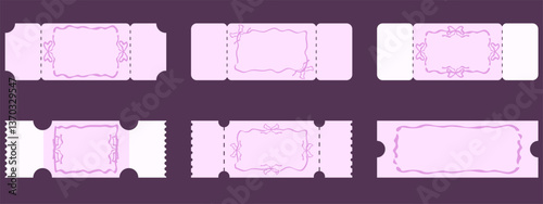 Set Coquettish style retro Ticket isolated dark background. Coquette Ticket collection vector illustration. Perfect cinema festive entry Ticket pack. EPS 10