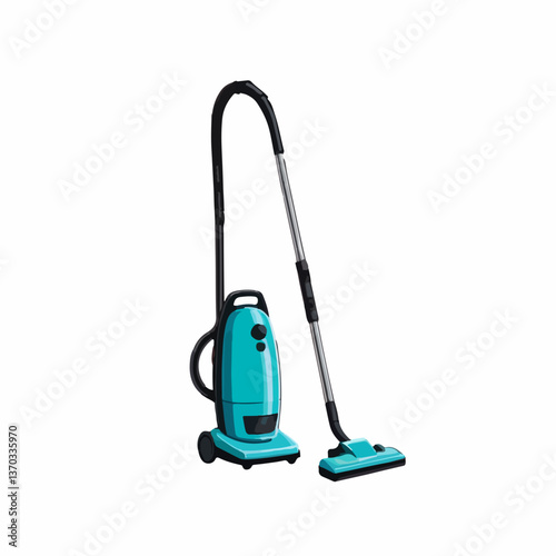Retro style vertical blue vacuum cleaner, transparent background
