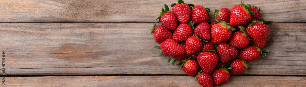 Fresh strawberries arranged in heart shape on rustic wooden surface evoke feelings of love and sweetness Fresh strawberries arranged in heart shape on rustic wooden surface evoke feelings of love and sweetness