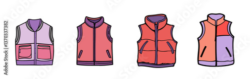 Colorful Vector Illustrations of Puffer Vests