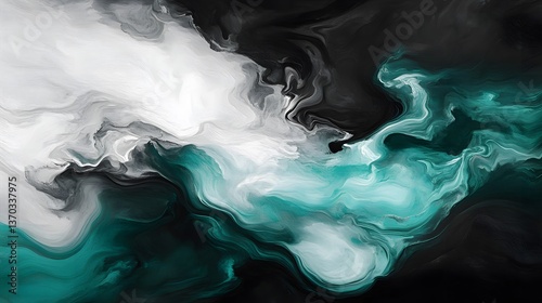 Abstract Teal Black White Swirl Painting Texture
