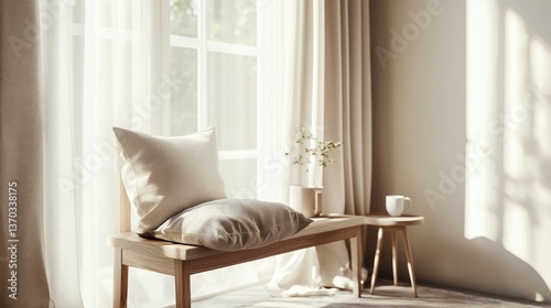 Cozy window seat bathed in natural light