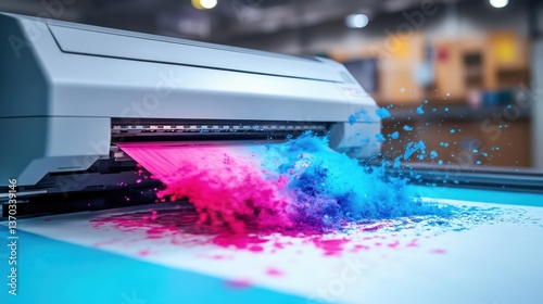 Vibrant Ink Explosion: A Close-Up of a Large Format Printer in Action