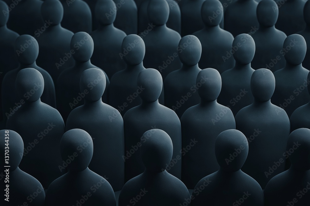 Obraz premium A dense crowd of dark figures creates a strong sense of unity, anonymity, and collective emotion.