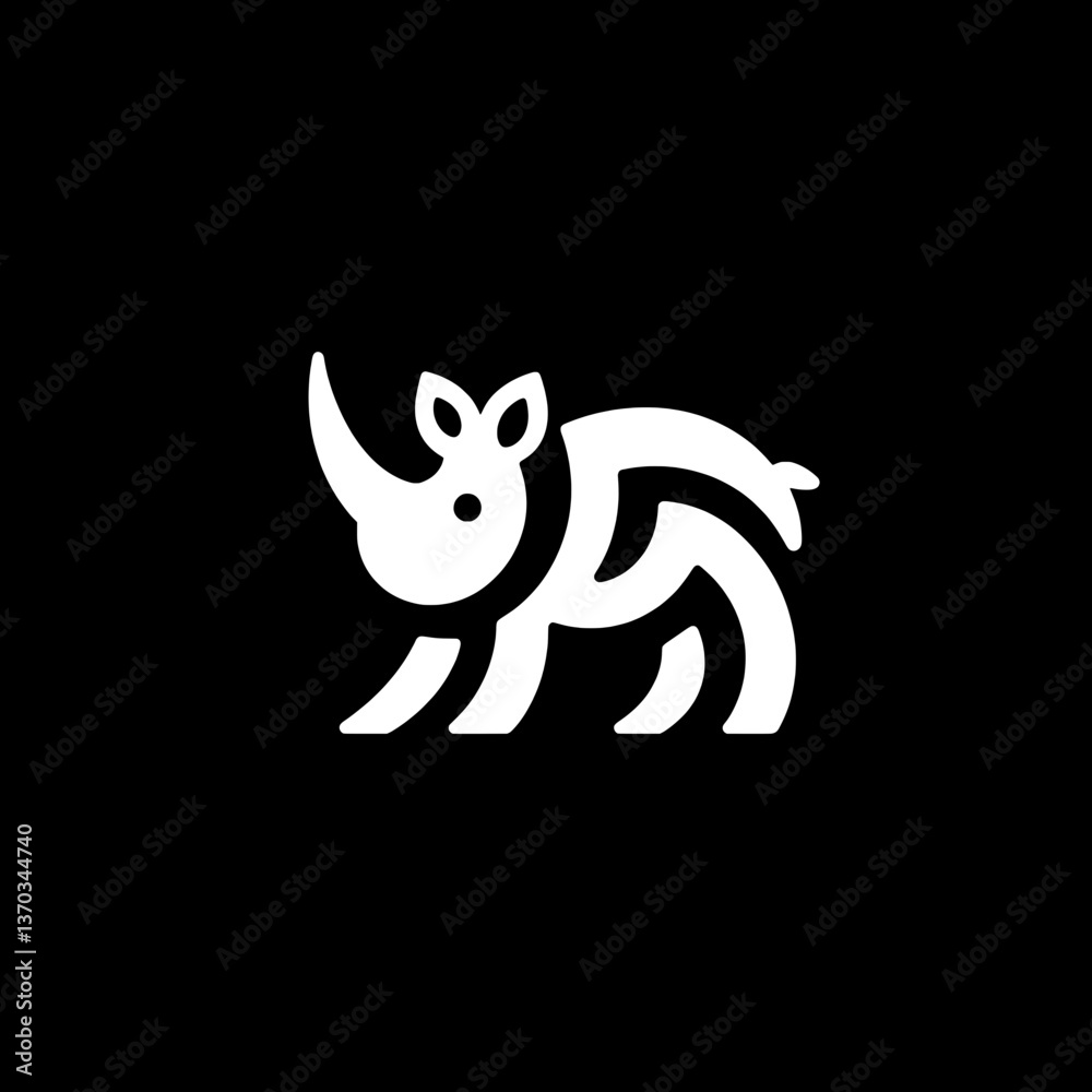Obraz premium Modern minimalist negative space logo featuring a stylized rhinoceros in black and white for a unique branding identity