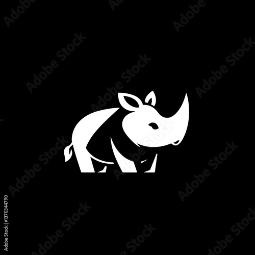 Minimalist negative space logo featuring a stylized rhinoceros in black and white design for branding identity
