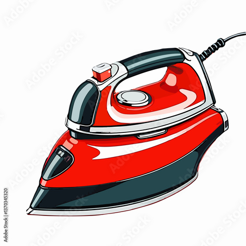 Red vintage electric iron. Transparent background