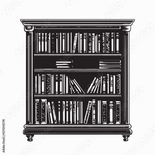 Vintage Bookshelf Vector. Vintage Bookshelf Stock Illustration.