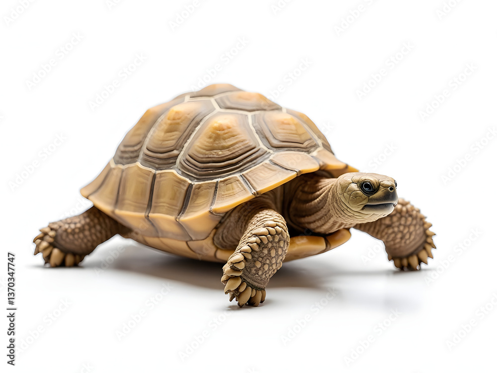 Naklejka premium Tortoise on White: Reptile Close-Up