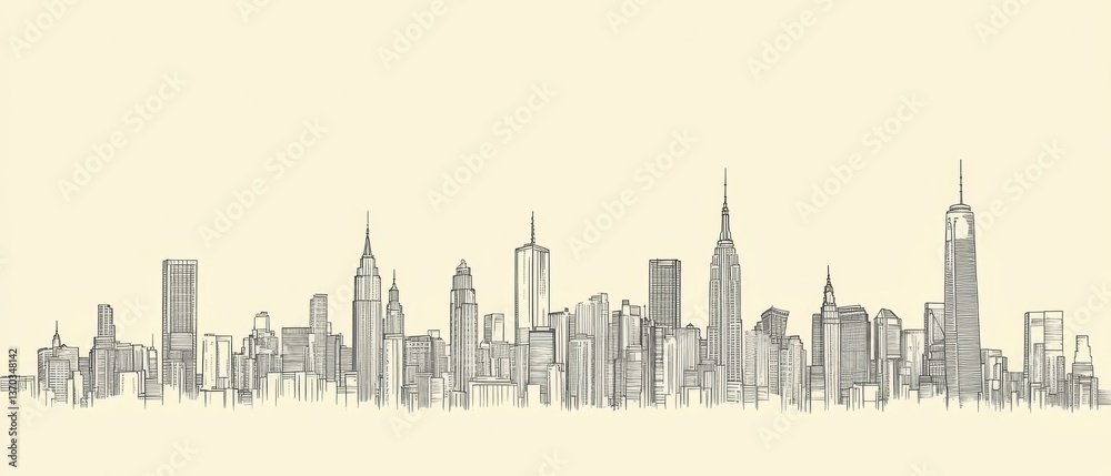 Fototapeta premium Elegant Line Art of City Skyline with Iconic Buildings and Structures