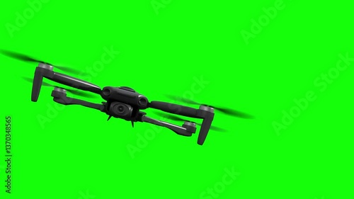 3d render of a drone in flight on green screen