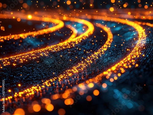 Cyber highway with glowing data streams