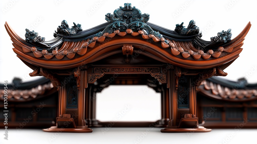 Naklejka premium Majestic oriental gateway with intricate carvings and traditional architecture