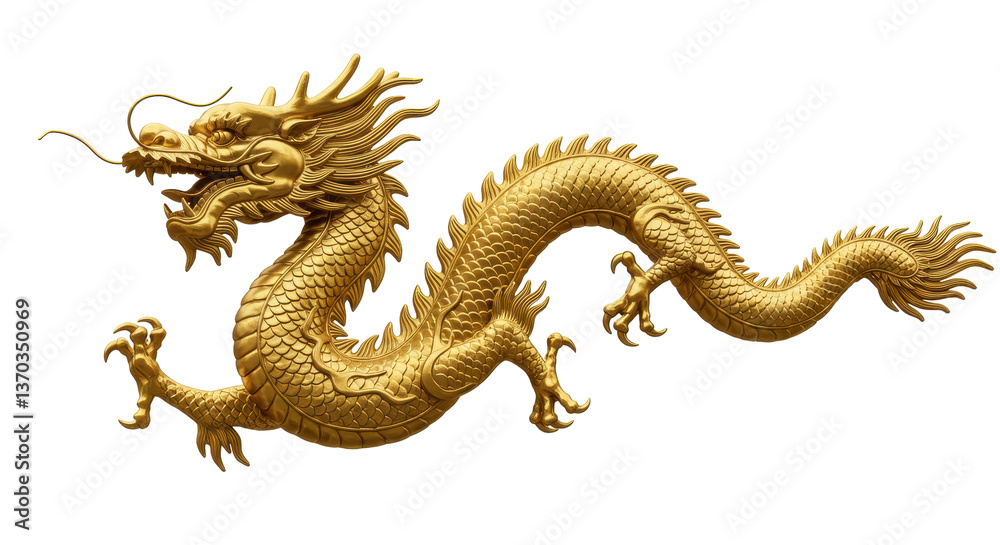 Fototapeta premium Isolated Golden Chinese Dragon