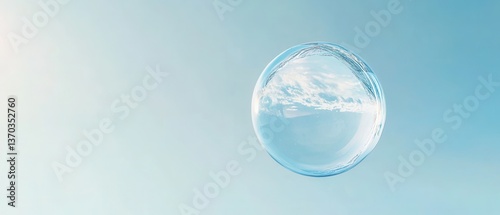 Wallpaper Mural Single Bubble Floating Against Clear Blue Sky with Soft Clouds Torontodigital.ca
