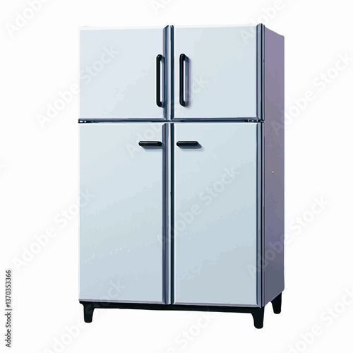 Modern stainless steel refrigerator with 4 doors, transparent background