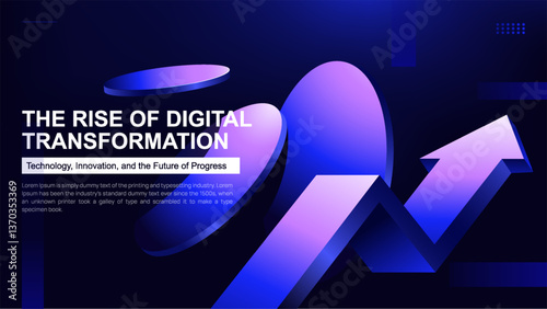 Digital Transformation Growth – Futuristic 3D Abstract Tech Background with Progress Arrow