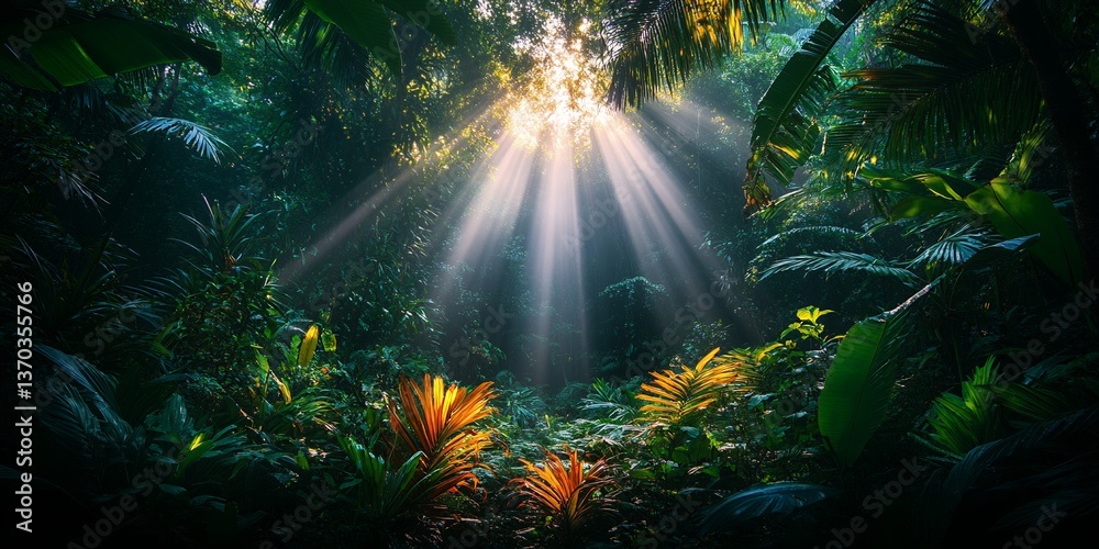 Lush Tropical Rainforest Sunlight Beams Green Leaves Nature Scene Vibrant Jungle Plants Photography Exotic Foliage Background Image Dark Lush Tropical Rainforest Sunlight Beams Green Leaves Nature Scene Vibrant Jungle Plants Photography Exotic Foliage Background Image Dark