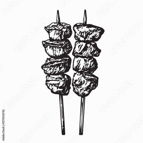 Delicious Hot Skewered Grilled Shish Kebab Vector Illustration on white background.