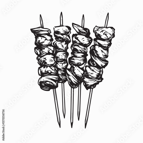 Delicious Hot Skewered Grilled Shish Kebab Vector Illustration on white background.