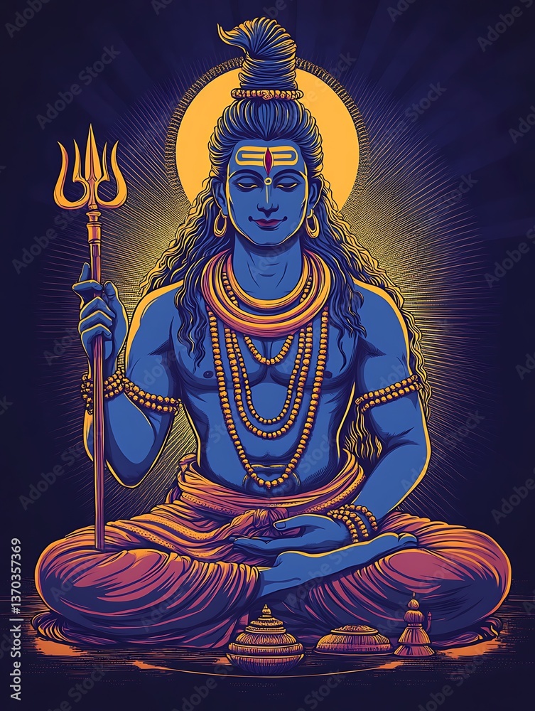 Obraz premium Hindu God Shiva, Meditative Pose, Artistic Depiction