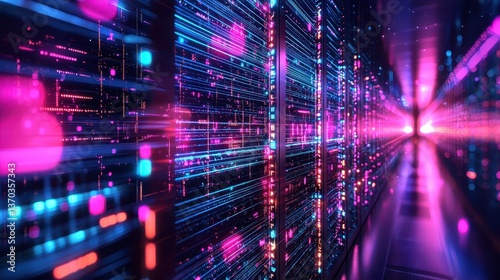 Neon-lit data highways in a futuristic digital world