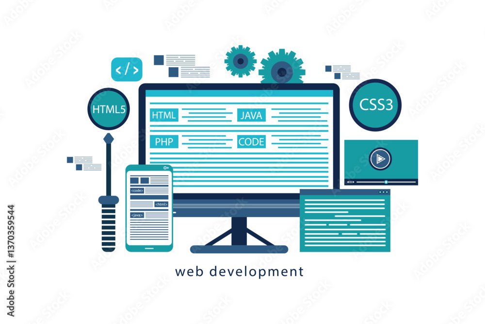 Web design and software development engineering programming and coding with UI UX application concept Web design and software development engineering programming and coding with UI UX application concept