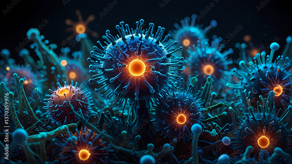 Fototapeta premium Fascinating Microscopic Image of Bacteria & Viruses