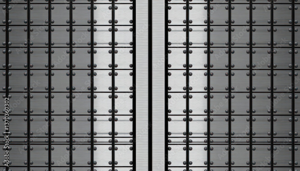 Brushed Metal Texture with Black Rivets and Grid Pattern Industrial Background Design Brushed Metal Texture with Black Rivets and Grid Pattern Industrial Background Design