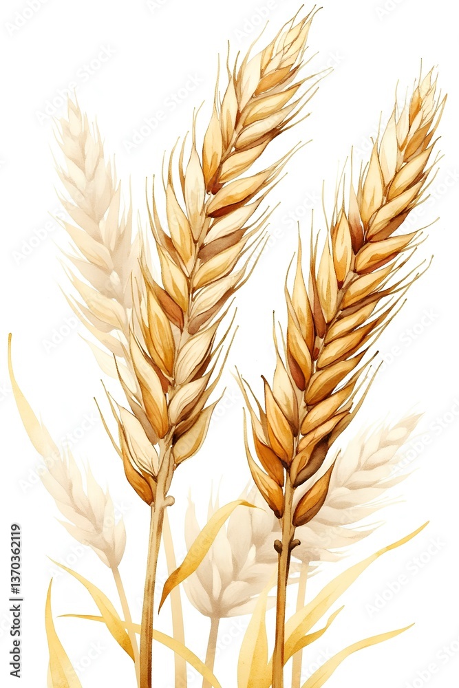 watercolor wheat ears isolated on white