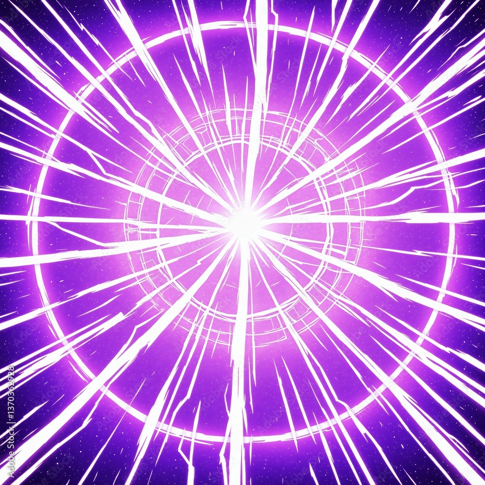 Obraz premium Anime-style background illustration of purple lightning radially bursting - intense thunderstorm, cool effects, perfect for games and fantasy works