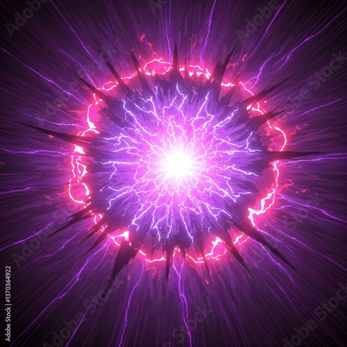 中心から紫色の電撃が放射状に広がるスタイリッシュな背景 - アニメやゲームの戦闘シーン、魔法の発動イメージに
